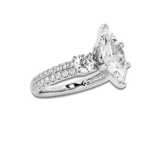 1.50 ctw Marquise Lab-Grown Diamond Three Stone Double Row Engagement Ring in 14K White Gold for Women | E Color, VS1 Clarity, IGI Certified 0.75 ct Center Diamond