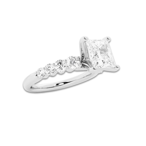 2.54 ctw Princess Lab-Grown Diamond Side Stone Engagement Ring in 14K White Gold for Women | Colorless E, VS1 Clarity, IGI Certified 2.00 Ct Center Diamond