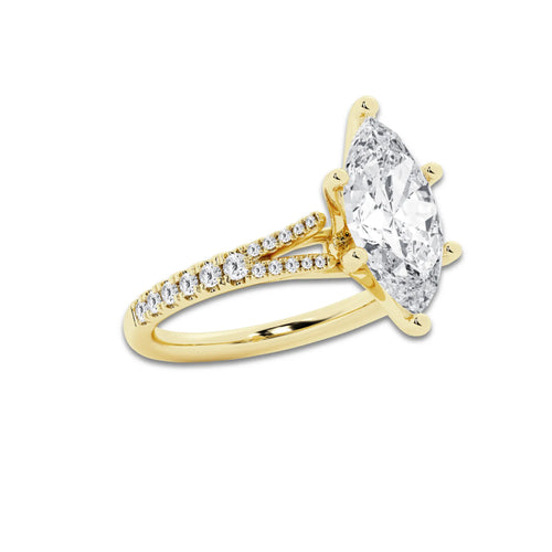 7.66 ctw Marquise Lab-Grown Diamond Split Shank Side Stone Engagement Ring in 14K Yellow Gold for Women | Colorless E, VS1 Clarity, IGI Certified 7.00 ct Center Diamond