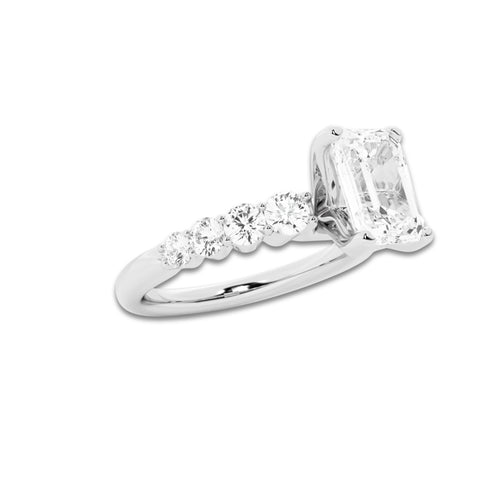2.54 Ct Emerald Lab-Grown Diamond Half Eternity Engagement Ring in Platinum for Female, Colorless (D), VVS1 Clarity | IGI Certified, 2.00 Ct Center Diamond