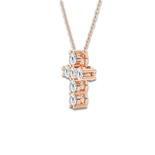 1 ctw Round Lab Grown Diamond Petite Cross Pendant 14K Rose Gold, DE, VS1