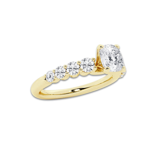 1.54 ctw Cushion Lab-Grown Diamond Side Stone Engagement Ring in 14K Yellow Gold for Women | Colorless E, VS1 Clarity, IGI Certified 1.00 Ct Center Diamond