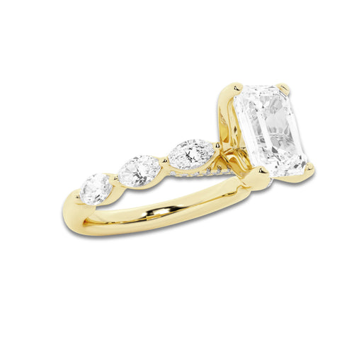 6.48 ctw Emerald Lab-Grown Diamond Marquise Side Stone Engagement Ring in 14K Yellow Gold for Women | Colorless D, VVS1 Clarity, IGI Certified 6.00 ct Center Diamond