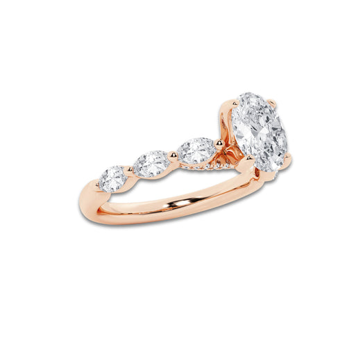 1.41 ctw Oval Lab-Grown Diamond Marquise Side Stone Engagement Ring in 14K Rose Gold for Women | Colorless D, VVS1 Clarity, IGI Certified 1.00 ct Center Diamond