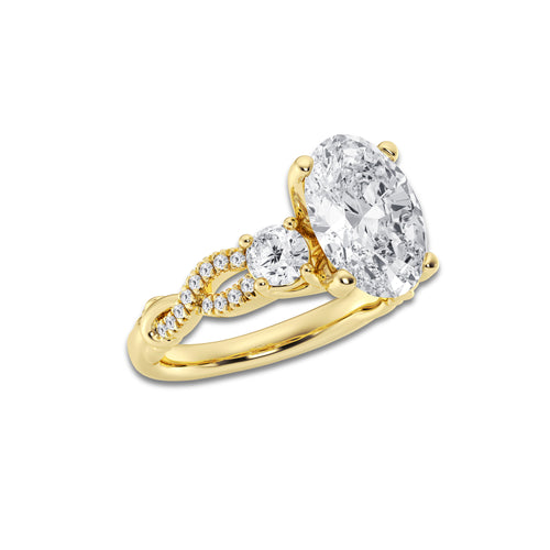 5.61 ctw Oval Lab-Grown Diamond Side Stone Engagement Ring in 14K Yellow Gold for Women | Colorless D, VVS1 Clarity, IGI Certified 5.00 ct Center Diamond