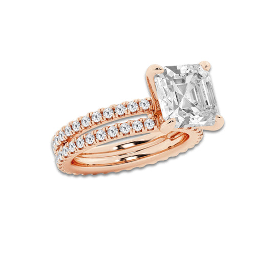 6.22 ctw Asscher Lab-Grown Diamond Double Row Diamond Engagement Ring in 14K Rose Gold for Women | Colorless D, VVS1 Clarity, IGI Certified 5.00 ct Center Diamond
