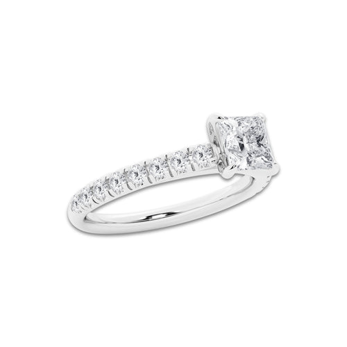 0.89 ctw Princess Lab-Grown Diamond Pave Engagement Ring in 14K White Gold for Women | E Color, VS1 Clarity, IGI Certified 0.50 ct Center Diamond