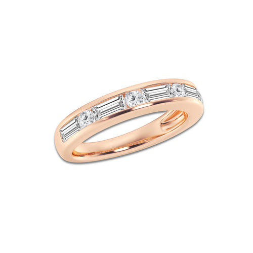 Delilah 1 ctw Round and Baguette Lab Grown Diamond Alternating Nine Stone Anniversary Band 14K Rose Gold, DE, VS1