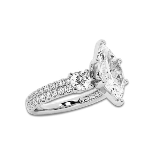 3.00 ctw Marquise Lab-Grown Diamond Three Stone Double Row Engagement Ring in 14K White Gold for Women | D Color, VVS1 Clarity, IGI Certified 2.00 ct Center Diamond