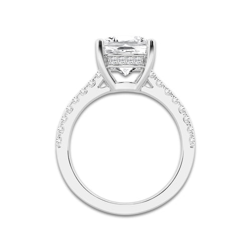 3.28 ctw Cushion Lab-Grown Diamond Hidden Halo Side Stone Engagement Ring in 18K White Gold for Women | Colorless D, VVS1 Clarity, IGI Certified 3.00 ct Center Diamond