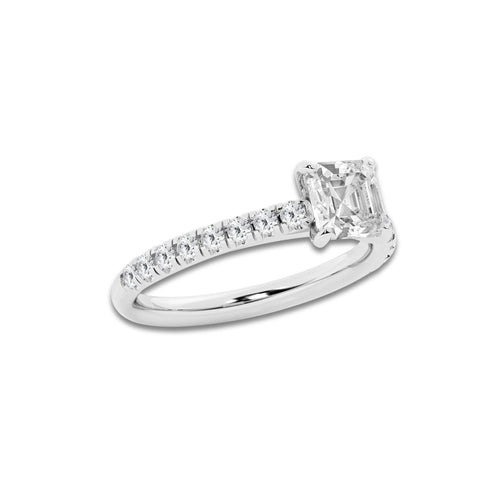1.39 ctw Asscher Lab-Grown Diamond Pave Engagement Ring in 14K White Gold for Women | D Color, VVS1 Clarity, IGI Certified 1.00 ct Center Diamond