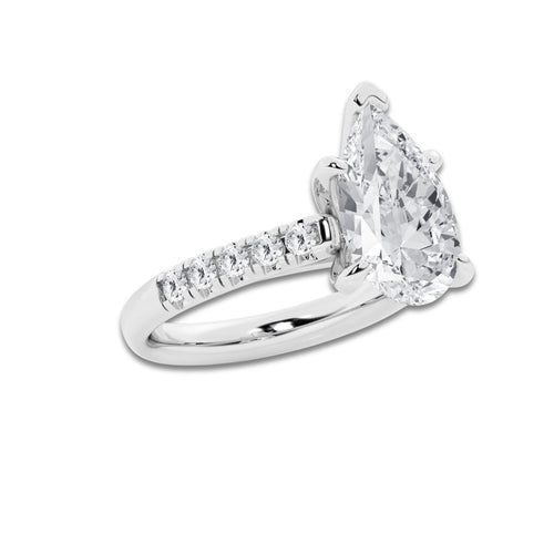 4.43 ctw Pear Lab-Grown Diamond Pave Engagement Ring in Platinum for Women | E Color, VS1 Clarity, IGI Certified 4.00 ct Center Diamond