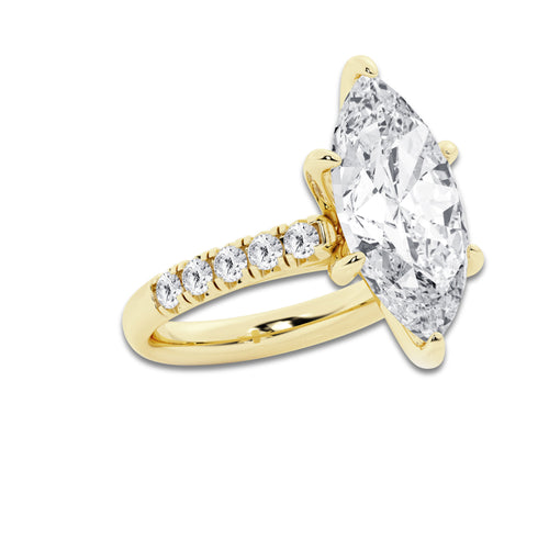 7.55 ctw Marquise Lab-Grown Diamond Pave Engagement Ring in 14K Yellow Gold for Women | E Color, VS1 Clarity, IGI Certified 7.00 ct Center Diamond