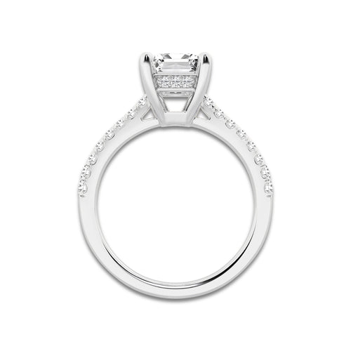 2.25 ctw Emerald Lab-Grown Diamond Hidden Halo Side Stone Engagement Ring in Platinum for Women | Colorless E, VS1 Clarity, IGI Certified 2.00 ct Center Diamond