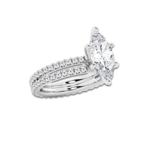 3.39 ctw Marquise Lab-Grown Diamond Double Row Diamond Engagement Ring in 14K White Gold for Women | Colorless D, VVS1 Clarity, IGI Certified 2.50 ct Center Diamond