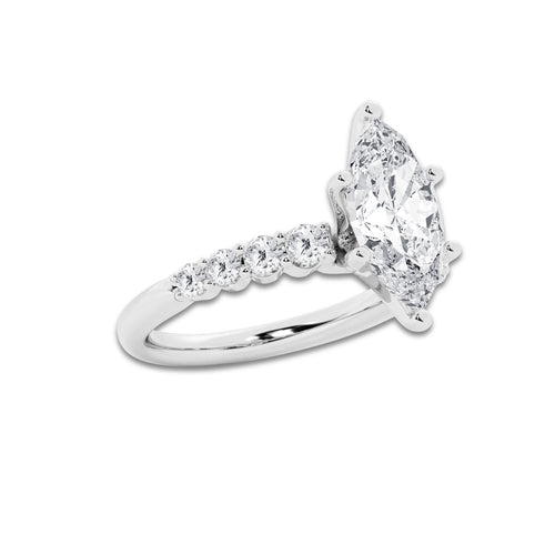 3.04 ctw Marquise Lab-Grown Diamond Side Stone Engagement Ring in 14K White Gold for Women | Colorless D, VVS1 Clarity, IGI Certified 2.50 Ct Center Diamond