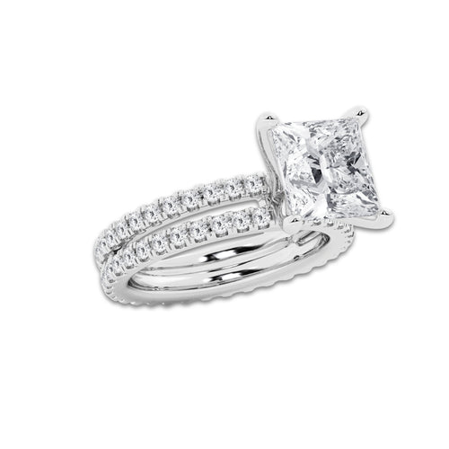 5.22 ctw Princess Lab-Grown Diamond Double Row Diamond Engagement Ring in Platinum for Women | Colorless E, VS1 Clarity, IGI Certified 4.00 ct Center Diamond