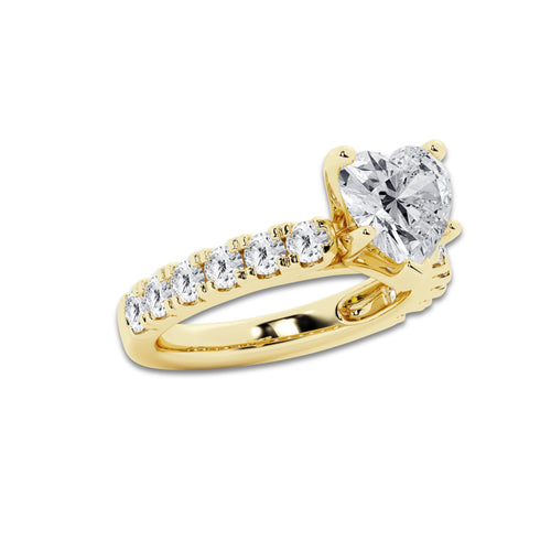 4.00 ctw Heart Lab-Grown Diamond Split-Prong Set Side Stone Engagement Ring in 14K Yellow Gold for Women | Colorless D, VVS1 Clarity, IGI Certified 3.00 ct Center Diamond