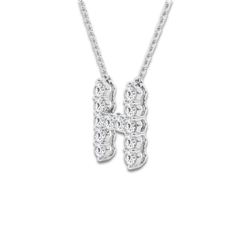 2/5 ctw Round Lab Grown Diamond Initial H Personalized Pendant 14K White Gold, DE, VS1
