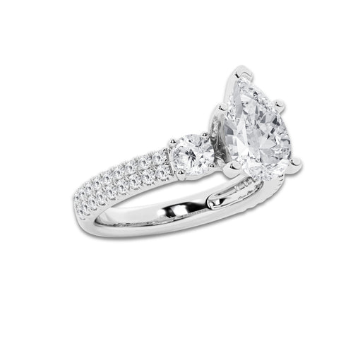 4.00 ctw Pear Lab-Grown Diamond Three Stone Double Row Engagement Ring in 14K White Gold for Women | D Color, VVS1 Clarity, IGI Certified 3.00 ct Center Diamond