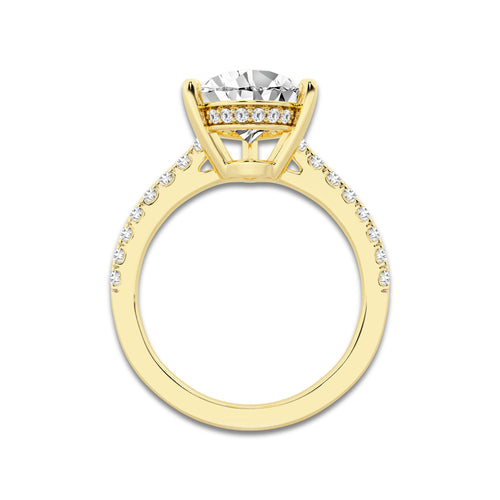 3.33 ctw Pear Lab-Grown Diamond Hidden Halo Side Stone Engagement Ring in 18K Yellow Gold for Women | Colorless D, VVS1 Clarity, IGI Certified 3.00 ct Center Diamond