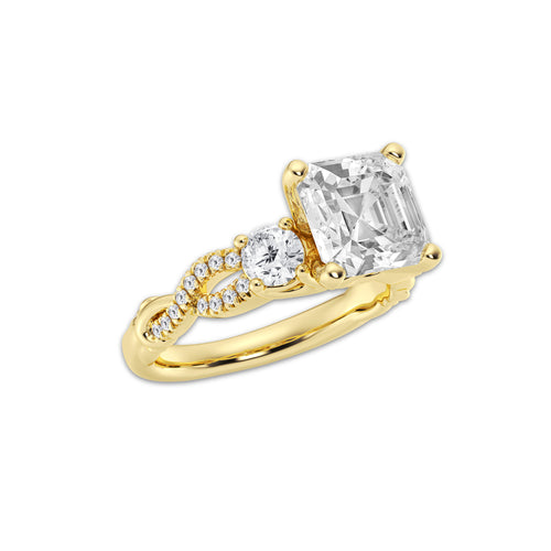 8.61 ctw Asscher Lab-Grown Diamond Side Stone Engagement Ring in 14K Yellow Gold for Women | Colorless D, VVS1 Clarity, IGI Certified 8.00 ct Center Diamond