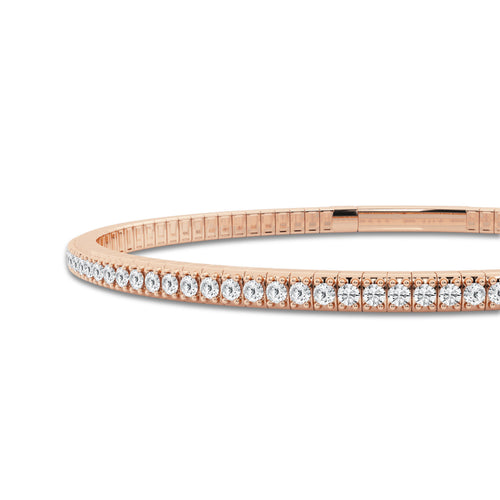 2 ctw Round Lab Grown Diamond Flex Bangle Bracelet - 7 Inches 14K Rose Gold, DE, VS1