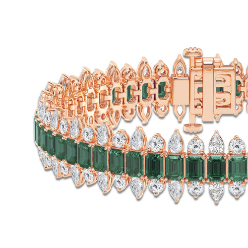 14 1/2 Created Emerald and Round and Pear Lab Grown Diamond Bracelet - 7 Inches 14K Rose Gold