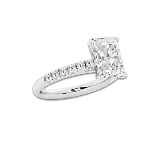 3.40 ctw Radiant Lab-Grown Diamond Pave Engagement Ring in 14K White Gold for Women | D Color, VVS1 Clarity, IGI Certified 3.00 ct Center Diamond
