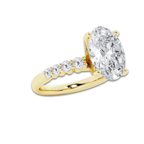 8.66 Ct Oval Lab-Grown Diamond Half Eternity Engagement Ring in 14K Yellow Gold for Female, Colorless (E), VS1 Clarity | IGI Certified, 8.00 Ct Center Diamond