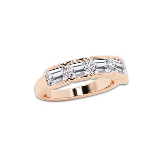 Katherine 3 ctw Emerald Lab Grown Diamond Half Bezel East-West Five Stone Anniversary Band 14K Rose Gold, DE, VS1