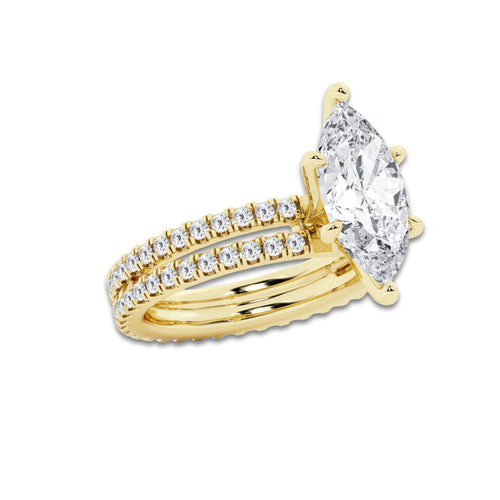 3.89 ctw Marquise Lab-Grown Diamond Double Row Diamond Engagement Ring in 14K Yellow Gold for Women | Colorless D, VVS1 Clarity, IGI Certified 3.00 ct Center Diamond
