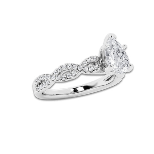 1.00 ctw Pear Lab-Grown Diamond Twisted Shank Engagement Ring in 14K White Gold for Women | E Color, VS1 Clarity, Not Certified 0.75 ct Center Diamond