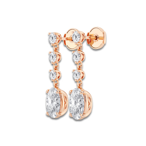 5 ctw Oval Lab Grown Diamond Drop Earrings 18K Rose Gold, D, VVS