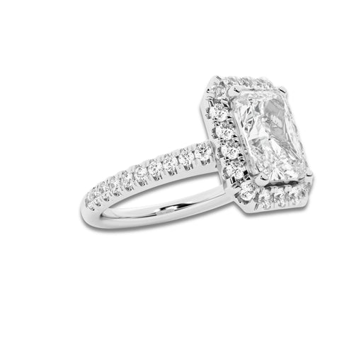 2 1/2 ctw Radiant Lab Grown Diamond V-Prong Halo Engagement Ring Platinum, D, VVS | 2 ct Center