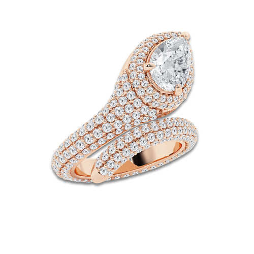 4 1/2 ctw Curve Serpent Cocktail Ring 14K Rose Gold, E, VS1 | IGI Certified, 2 ct Center