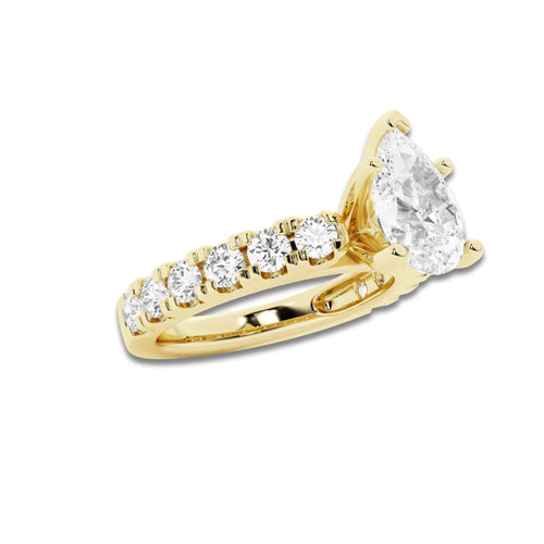 2.50 ctw Pear Lab-Grown Diamond Split-Prong Set Side Stone Engagement Ring in 14K Yellow Gold for Women | Colorless D, VVS1 Clarity, IGI Certified 1.50 ct Center Diamond