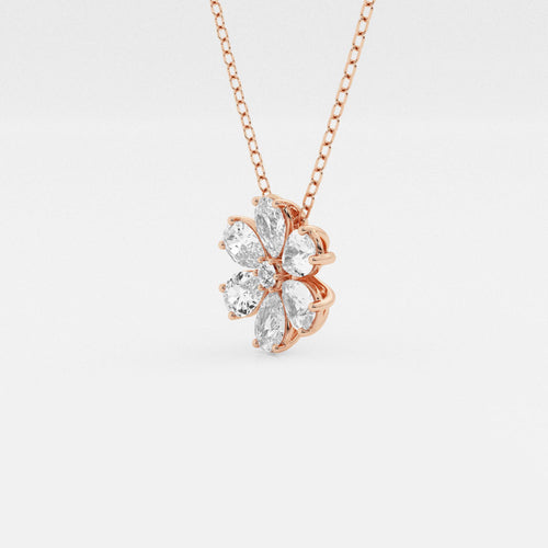 7/8 ctw Pear and Round Lab Grown Diamond Flower Pendant with Adjustable Chain 18K Rose Gold, DE, VS1