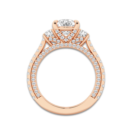 Hyacinth 3 1/10 ctw Oval Lab Grown Diamond Three Stone Engagement Ring with Side Diamonds 14K Rose Gold, E, VS1 | IGI Certified, 2 ct Center