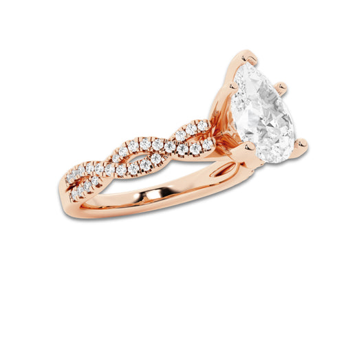 2.25 ctw Pear Lab-Grown Diamond Twisted Shank Engagement Ring in 14K Rose Gold for Women | D Color, VVS1 Clarity, IGI Certified 2.00 ct Center Diamond
