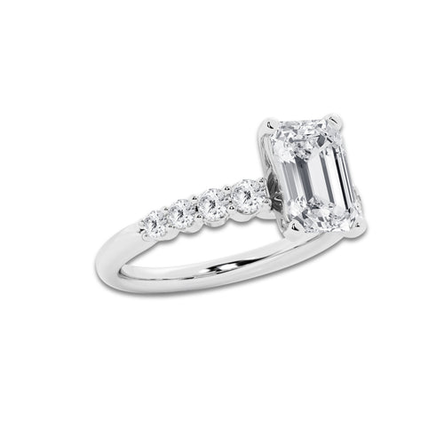 4.66 Ct Emerald Lab-Grown Diamond Half Eternity Engagement Ring in 14K White Gold for Female, Colorless (D), VVS1 Clarity | IGI Certified, 4.00 Ct Center Diamond