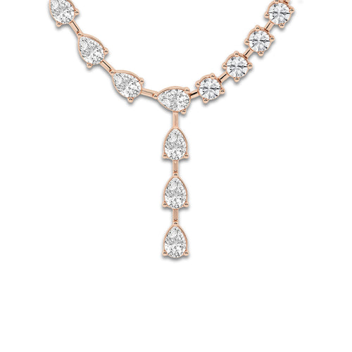 20 ctw Pear Lab Grown Diamond Lariat Necklace 14K Rose Gold, DE, VS1