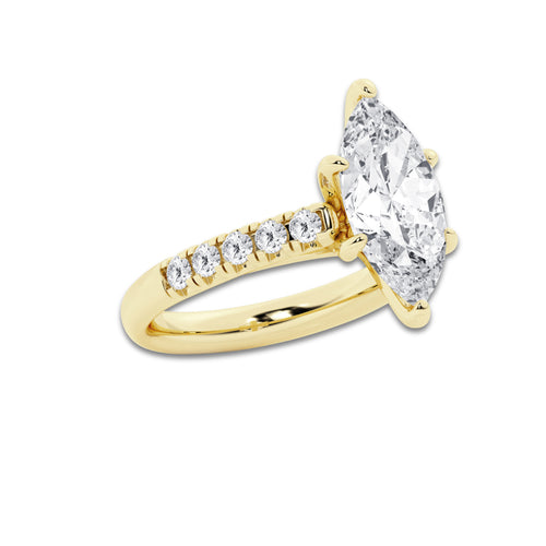 3.93 ctw Marquise Lab-Grown Diamond Pave Engagement Ring in 14K Yellow Gold for Women | E Color, VS1 Clarity, IGI Certified 3.50 ct Center Diamond