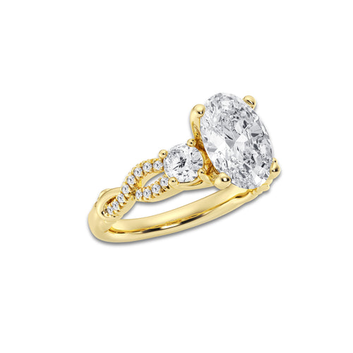3.10 ctw Oval Lab-Grown Diamond Side Stone Engagement Ring in 14K Yellow Gold for Women | Colorless D, VVS1 Clarity, IGI Certified 2.50 ct Center Diamond