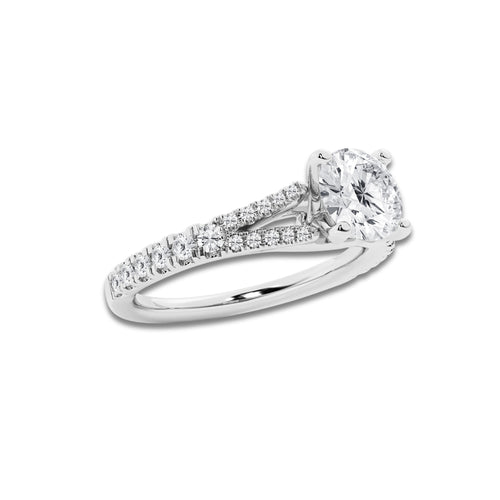 1.33 ctw Round Lab-Grown Diamond Split Shank Side Stone Engagement Ring in Platinum for Women | Colorless D, VVS1 Clarity, IGI Certified 1.00 ct Center Diamond