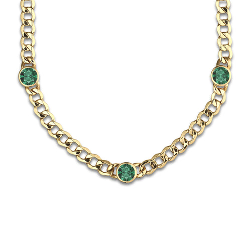 8 mm Round Cut Lab Grown Emerald Necklace 14K Yellow Gold