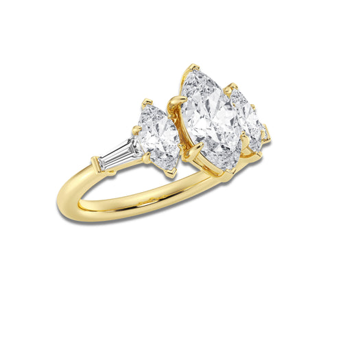 Angeliki 2 3/4 ctw Marquise Lab Grown Diamond Three-Stone Engagement Ring 14K Yellow Gold, D, VVS | IGI Certified, 1 1/2 ct Center