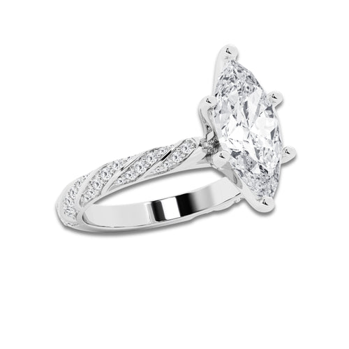 6.42 ctw Marquise Lab-Grown Diamond Twisted Band Engagement Ring in 14K White Gold for Women | Colorless E, VS1 Clarity, IGI Certified 6.00 ct Center Diamond