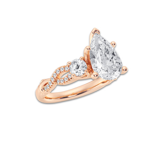 3.60 ctw Pear Lab-Grown Diamond Side Stone Engagement Ring in 14K Rose Gold for Women | Colorless E, VS1 Clarity, IGI Certified 3.00 ct Center Diamond