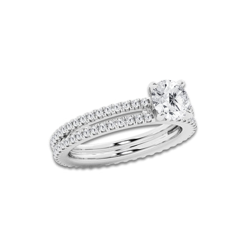 1.69 ctw Round Lab-Grown Diamond Double Row Diamond Engagement Ring in 14K White Gold for Women | Colorless E, VS1 Clarity, IGI Certified 1.00 ct Center Diamond